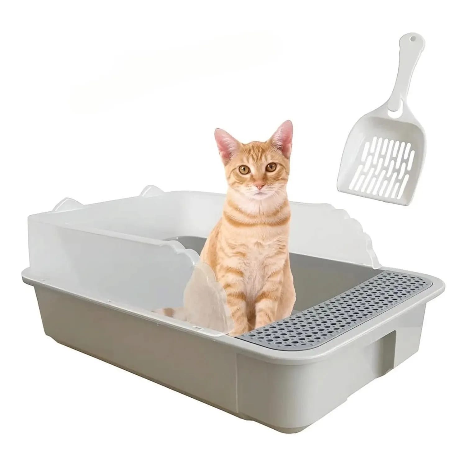 Arenera para Gatos con Borde Elevado y Rejilla